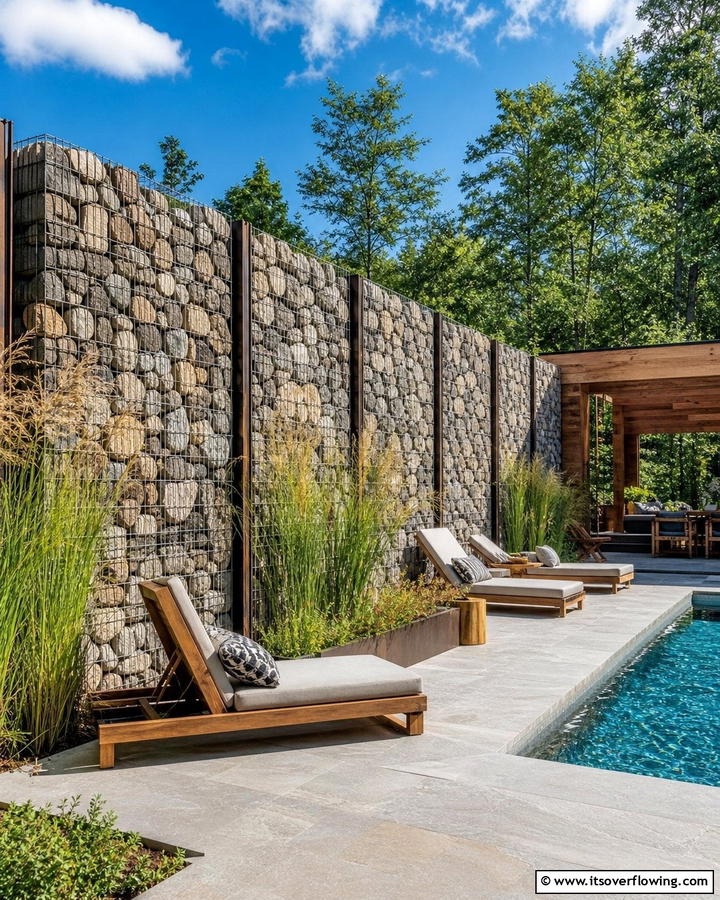 Use Gabion Walls for a Rustic Look - 20 Pool Privacy Ideas to Enhance Your Outdoor Space