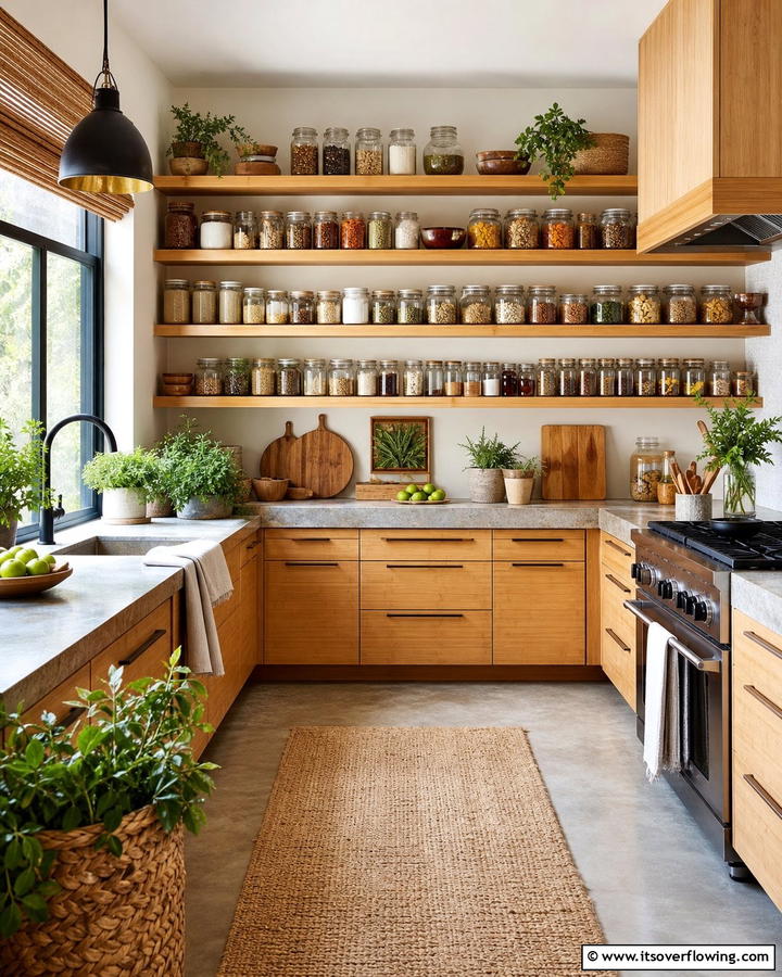 Use Glass Jars for Storage - 20 Natural Kitchen Design Ideas for a Warm Feel