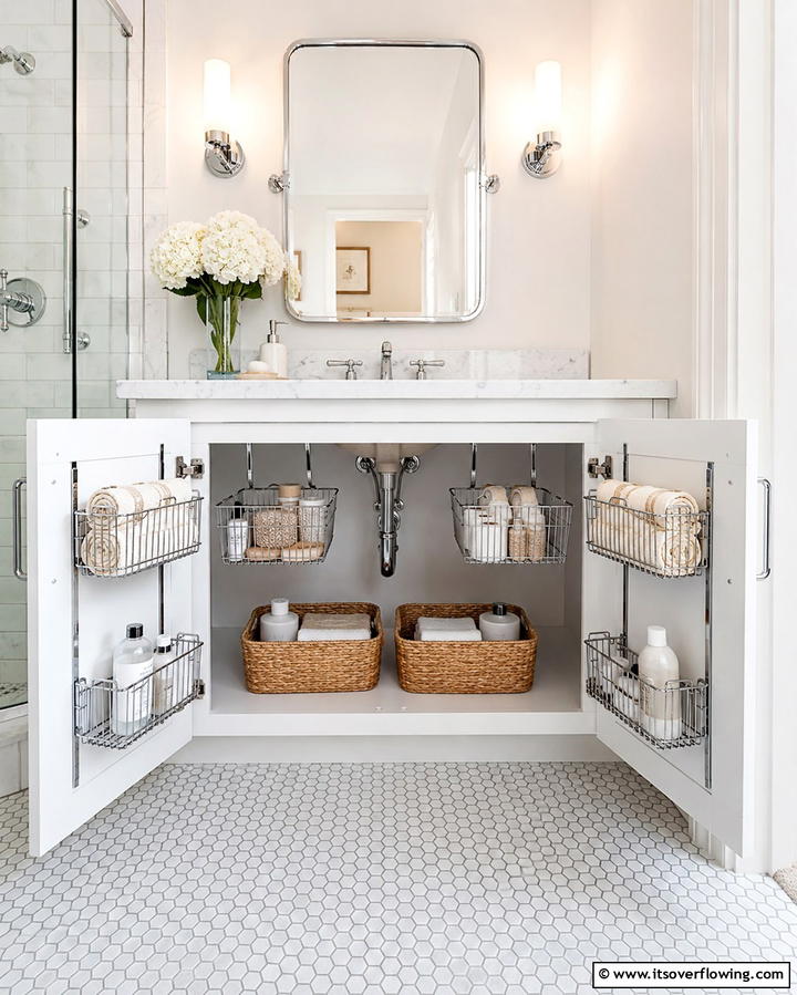 Use Hanging Baskets - 25 Bathroom Cabinet Organization Ideas for a Clutter-Free Space