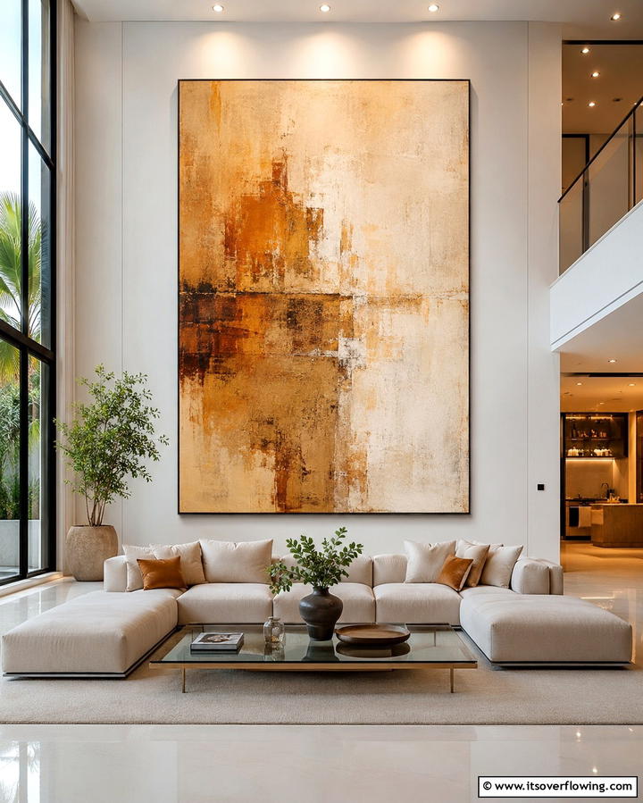 Use Large Scale Artwork - 25 Organic Modern Living Room Design Ideas