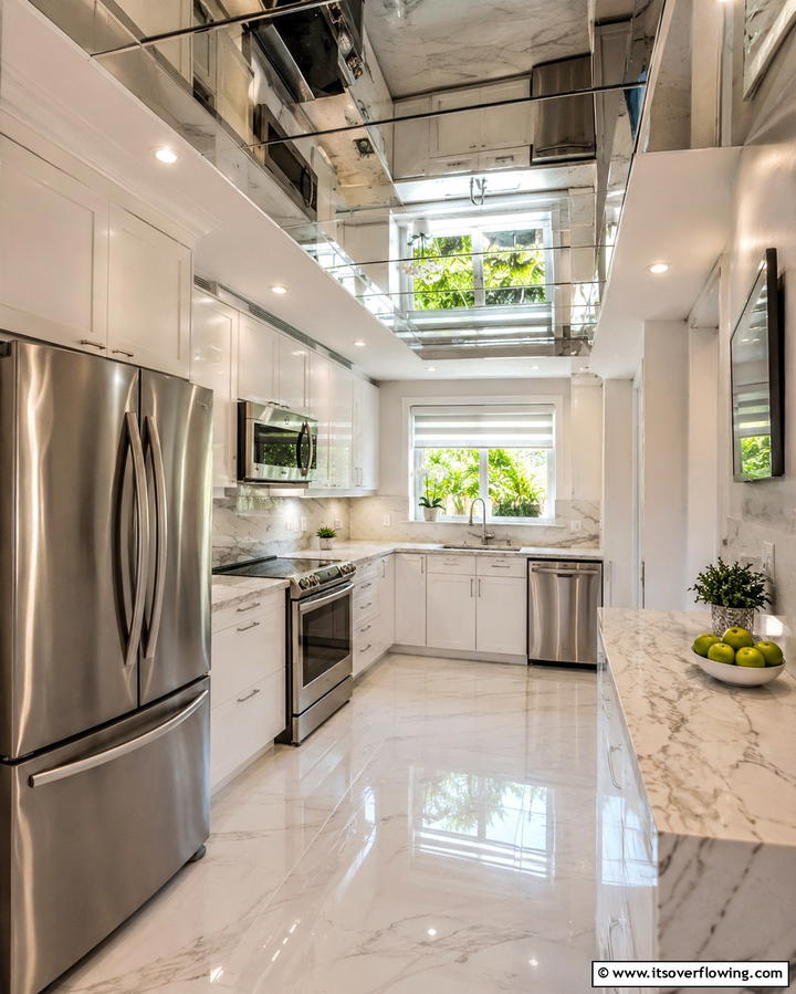Use Mirrored Panels to Reflect Light - 20 Kitchen Soffit Ideas for a Polished Look