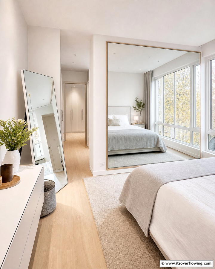 Use Mirrors to Create the Illusion of Space - 20 L-shaped Bedroom Layout Ideas for Optimal Space Use