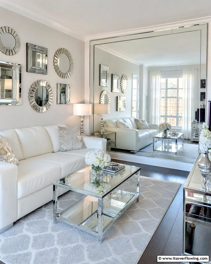 Use Mirrors to Open Up the Space - 25 Budget Apartment Living Room Ideas for Small Spaces