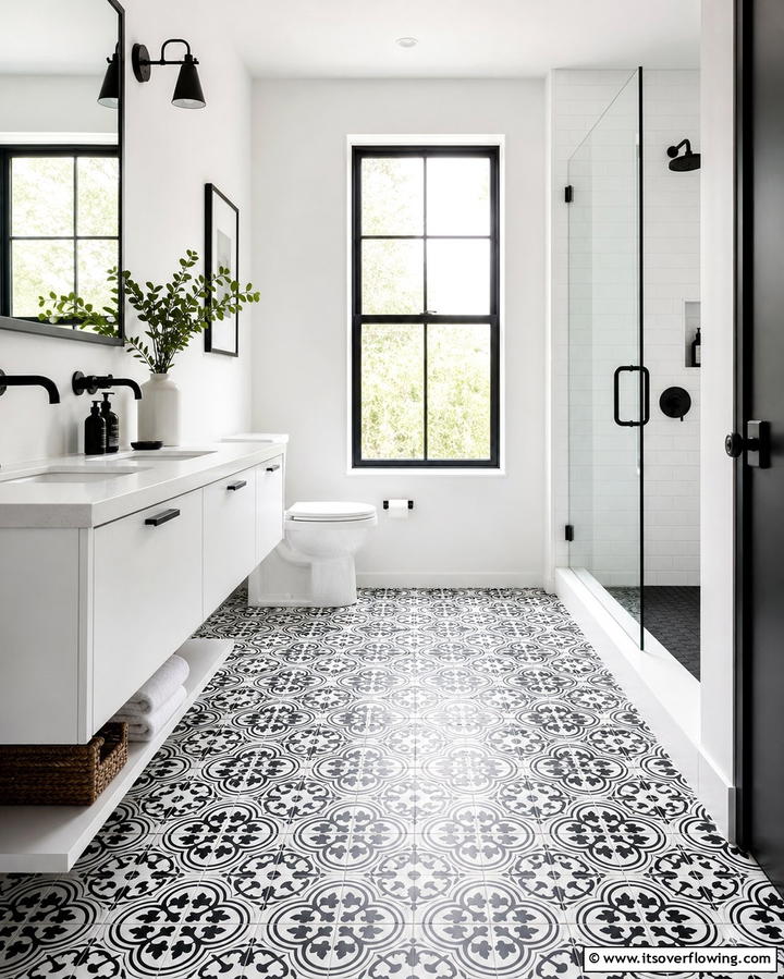 Use Patterned Floor Tiles - 25 Guest Bathroom Ideas for a Welcoming Space