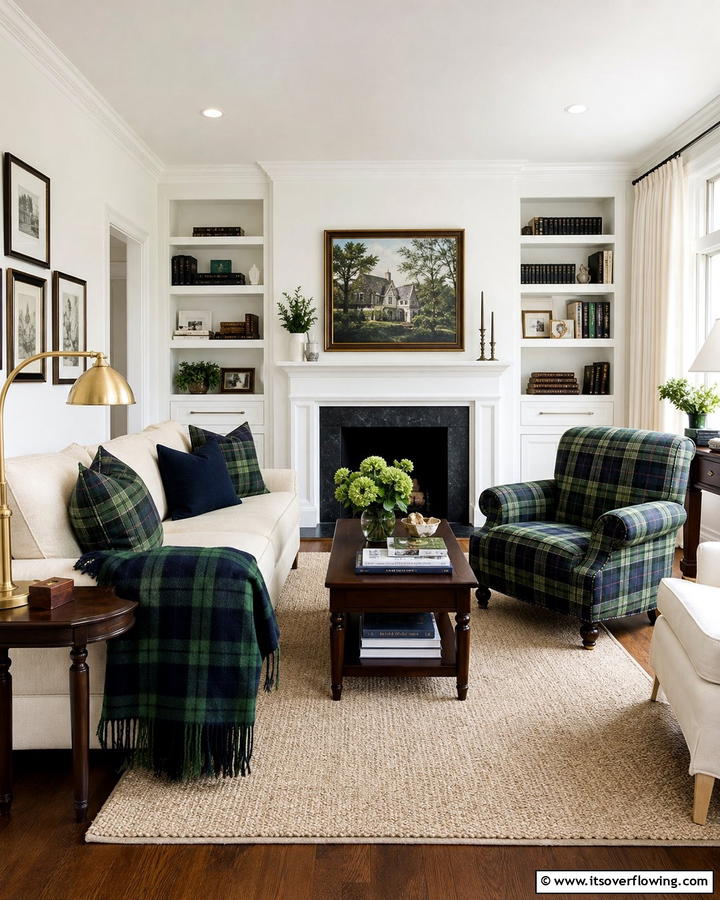 Use Plaid Patterns - 20 Preppy Living Room Ideas for a Chic Space