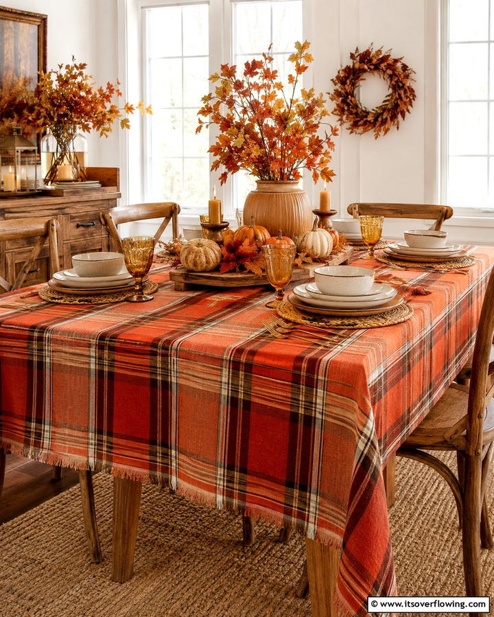 Use Plaid Tablecloths - 25 Fall Table Decor Ideas for a Seasonal and Festive Dining Experience