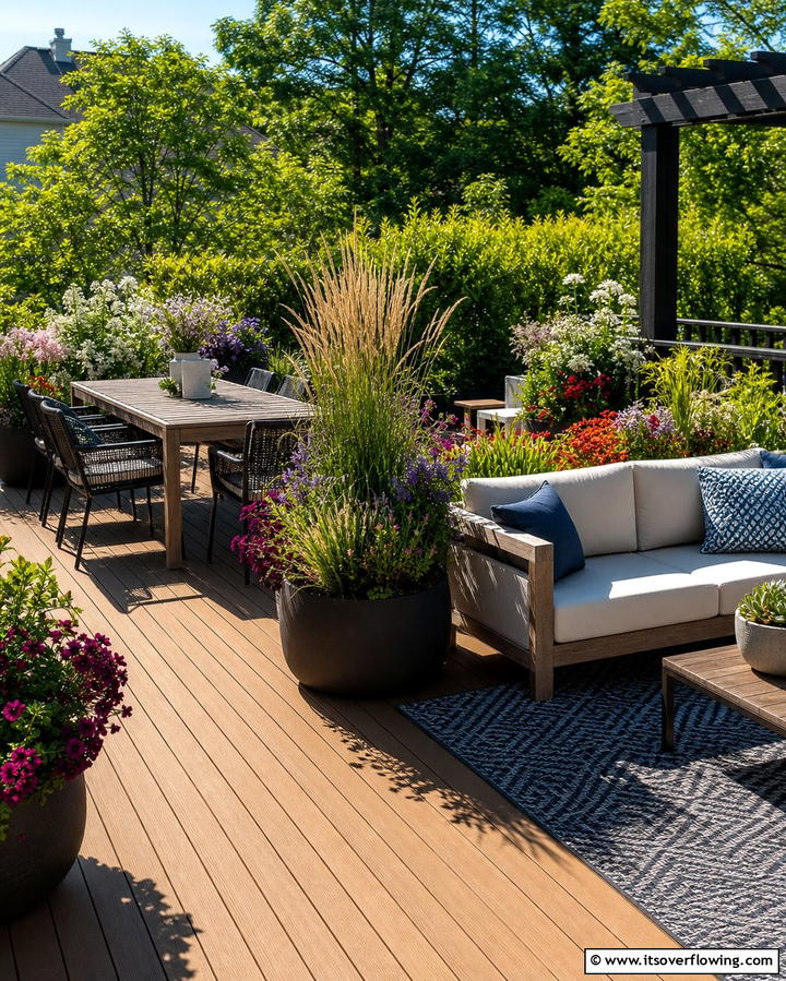 Use Planters to Define Zones - 25 Deck Decorating Ideas With Plants for a Lush Outdoor Space