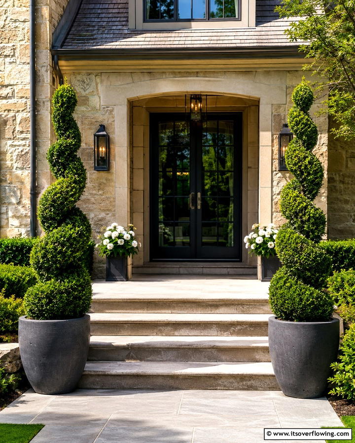 Use Potted Trees - 25 Front Step Ideas to Enhance Your Home’s Entrance