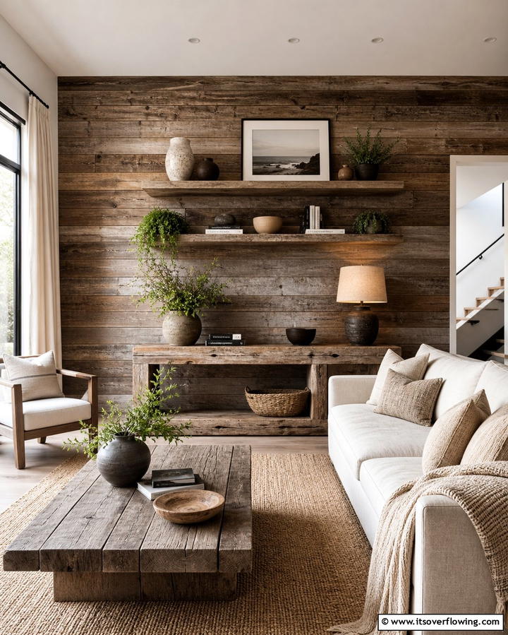 Use Reclaimed Wood Accents - 25 Earthy Living Room Decor Ideas for a Cozy Ambiance