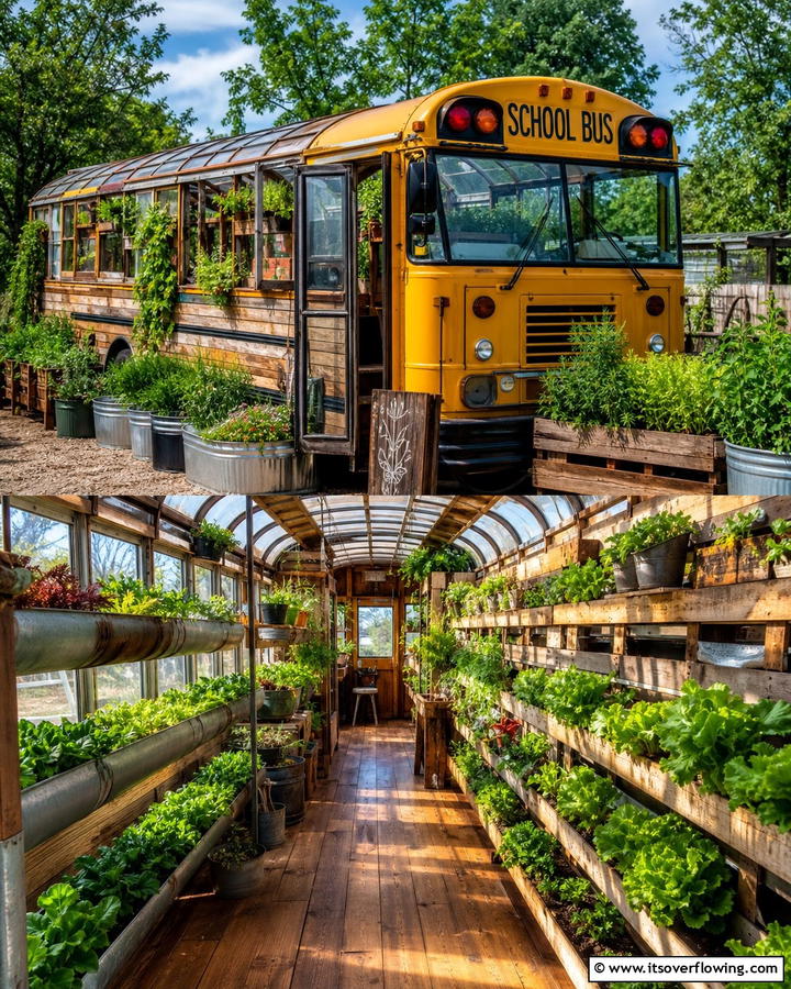 Use Repurposed Materials for Sustainable Construction - 20 School Bus Greenhouse Ideas for Sustainable Living