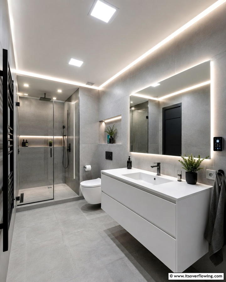 Use Smart Lighting Systems - 20 Windowless Bathroom Ideas to Brighten Up Your Space