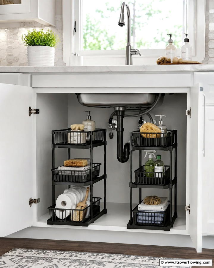 Use Stackable Baskets for Vertical Storage - 20 Kitchen Sink Organization Ideas to Maximize Space