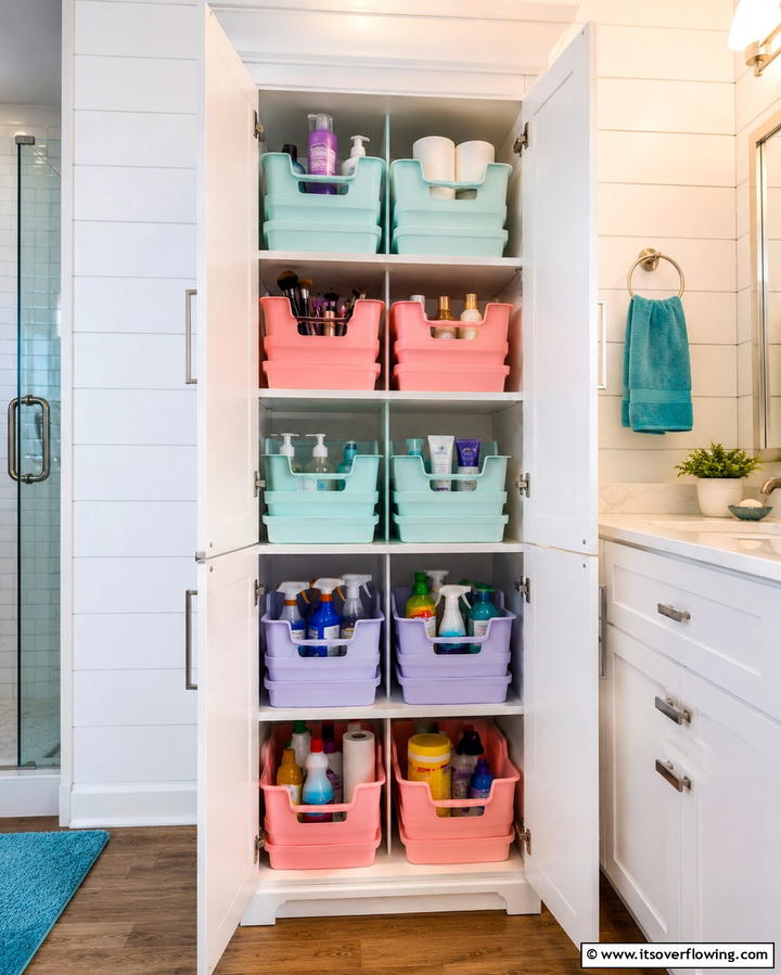 Use Stackable Bins - 25 Bathroom Cabinet Organization Ideas for a Clutter-Free Space