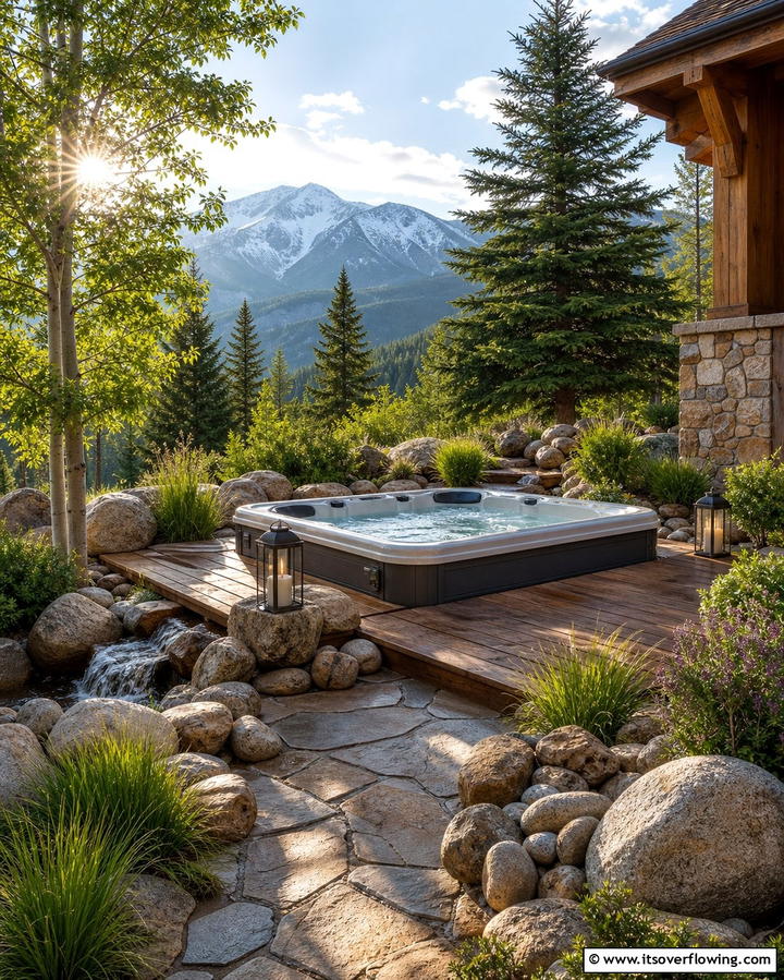 Use Stone Accents for a Natural Look - 25 Relaxing Hot Tub Decor Ideas for Your Backyard