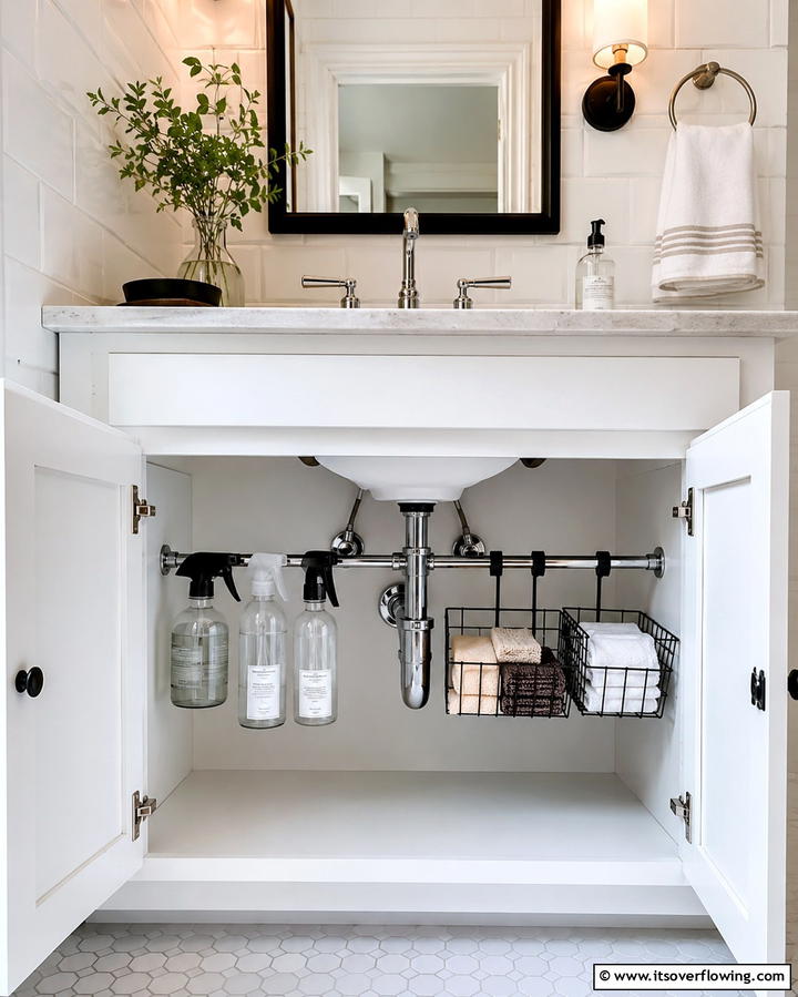 Use Tension Rods - 25 Bathroom Cabinet Organization Ideas for a Clutter-Free Space