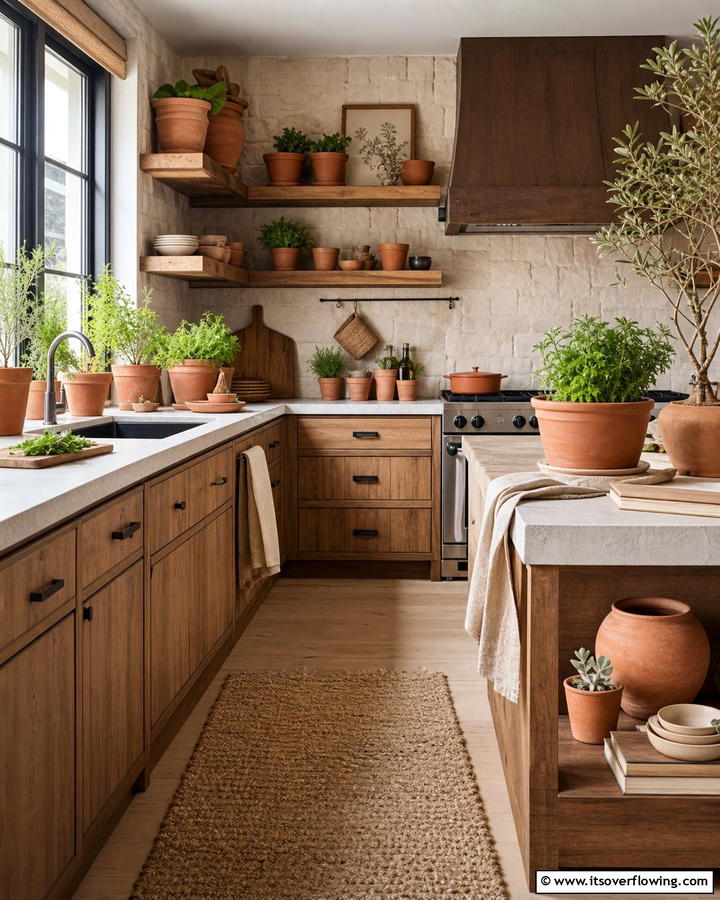 Use Terracotta Pots and Planters - 20 Natural Kitchen Design Ideas for a Warm Feel