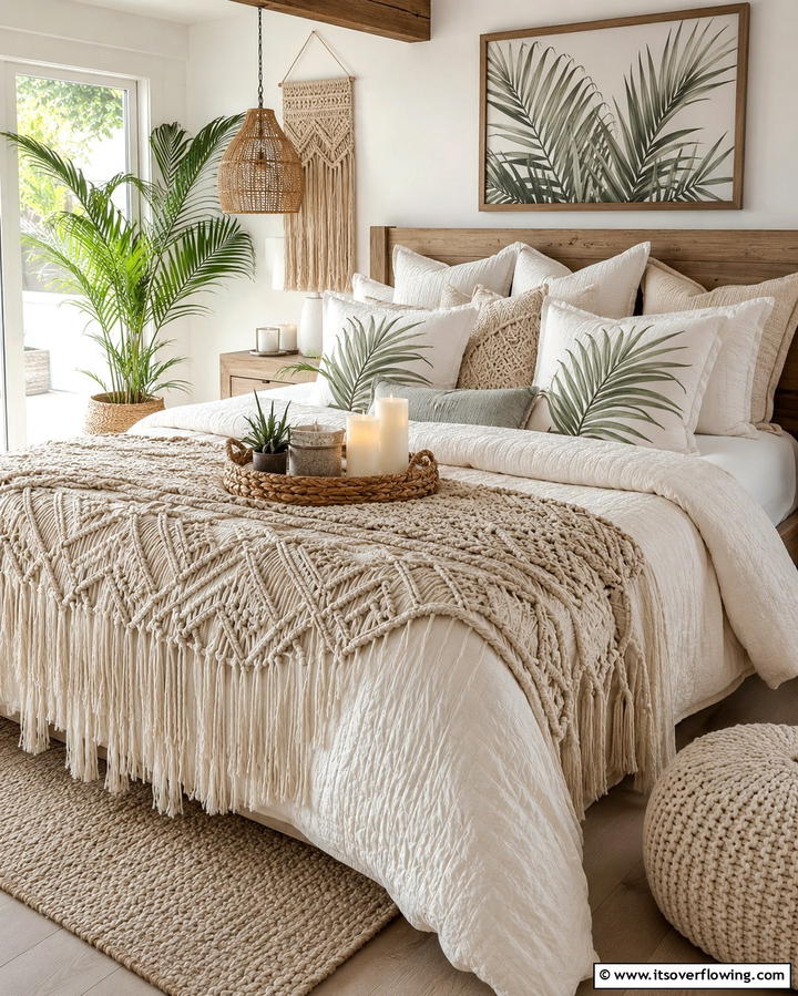 Use Textured Bedding - 25 Tropical Bedroom Ideas for a Relaxing Retreat