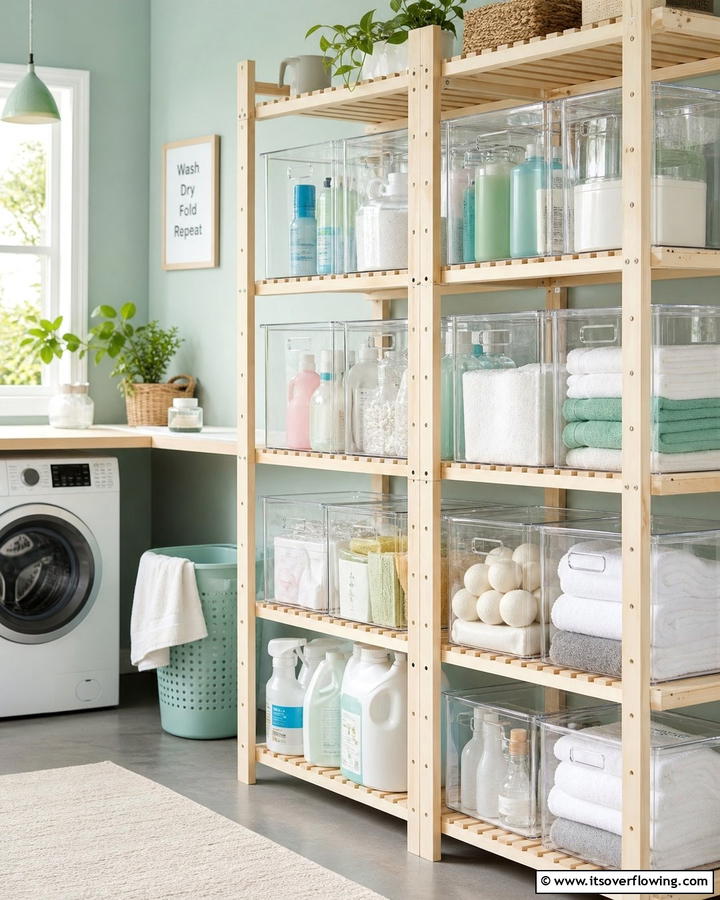 Use Transparent Storage Bins - 25 Small Utility Room Ideas for Efficient Homes