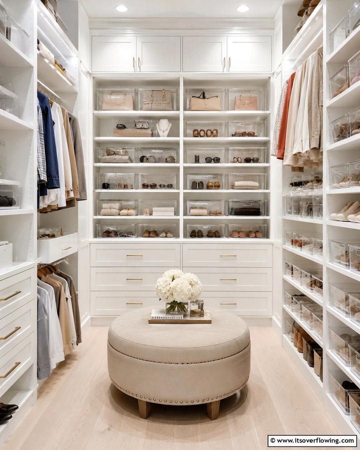 Use Transparent Storage Bins for Visibility - 25 Small Dressing Room Ideas to Organize Your Wardrobe