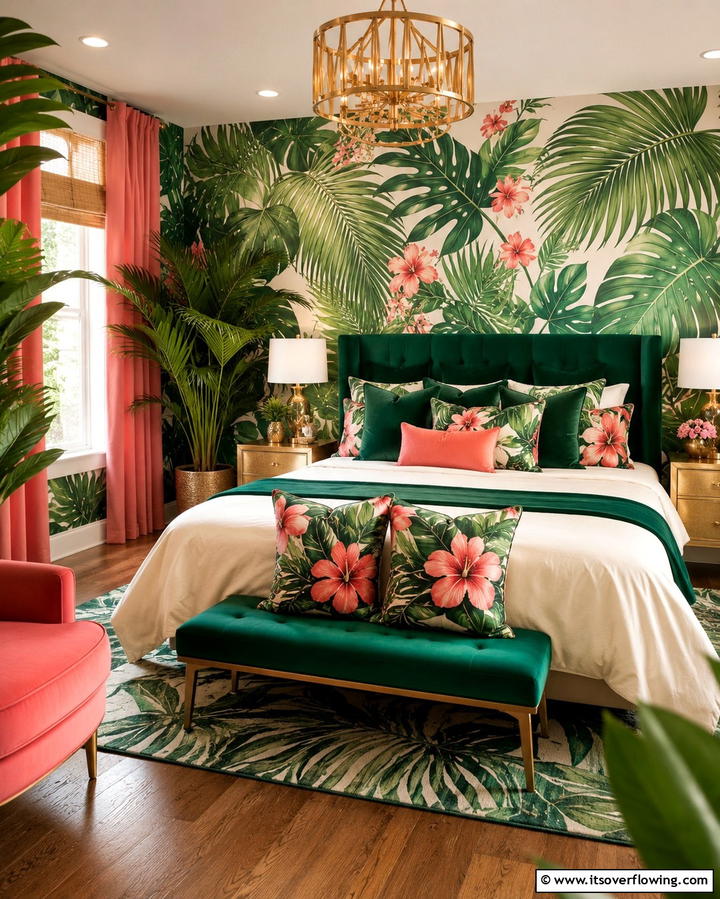 Use Tropical Prints and Patterns - 25 Tropical Bedroom Ideas for a Relaxing Retreat