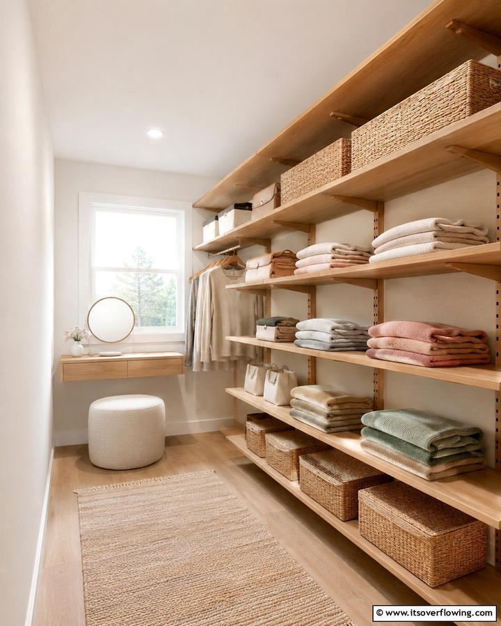 Use Wall Mounted Shelves for Vertical Storage - 25 Small Dressing Room Ideas to Organize Your Wardrobe