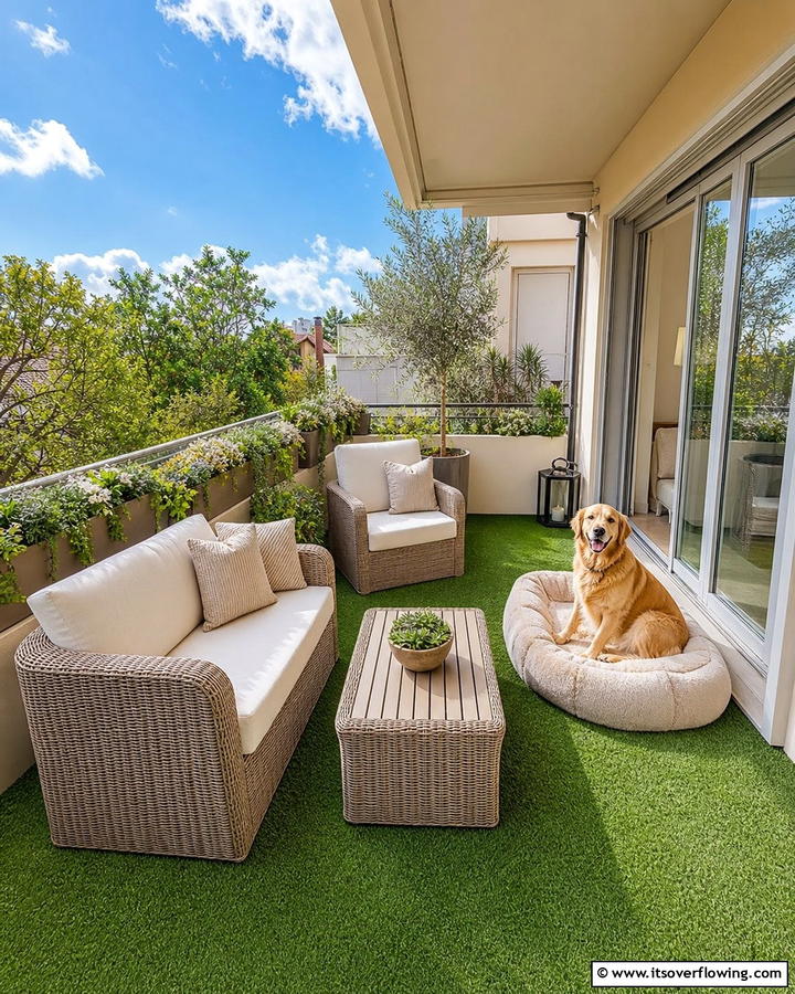 Use Weatherproof Outdoor Furniture - 20 Dog Balcony Ideas for Your Furry Friend’s Comfort