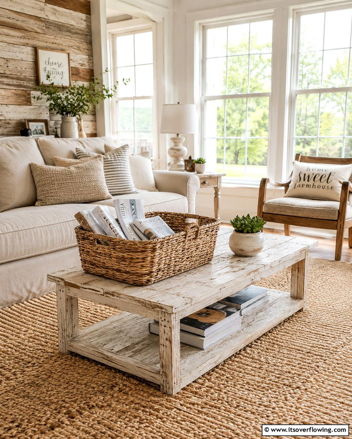 Use a Basket for Rustic Storage - 25 Coffee Table Decor Ideas for Stylish Living Rooms