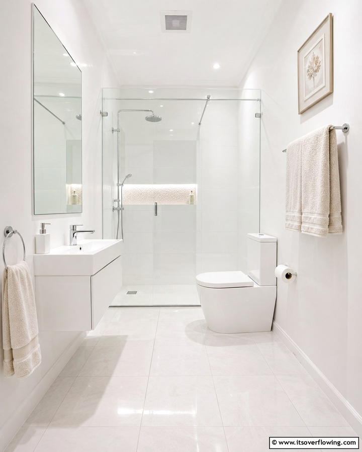 Use a Monochromatic Color Scheme - 30 Small White Bathroom Ideas to Brighten Compact Spaces