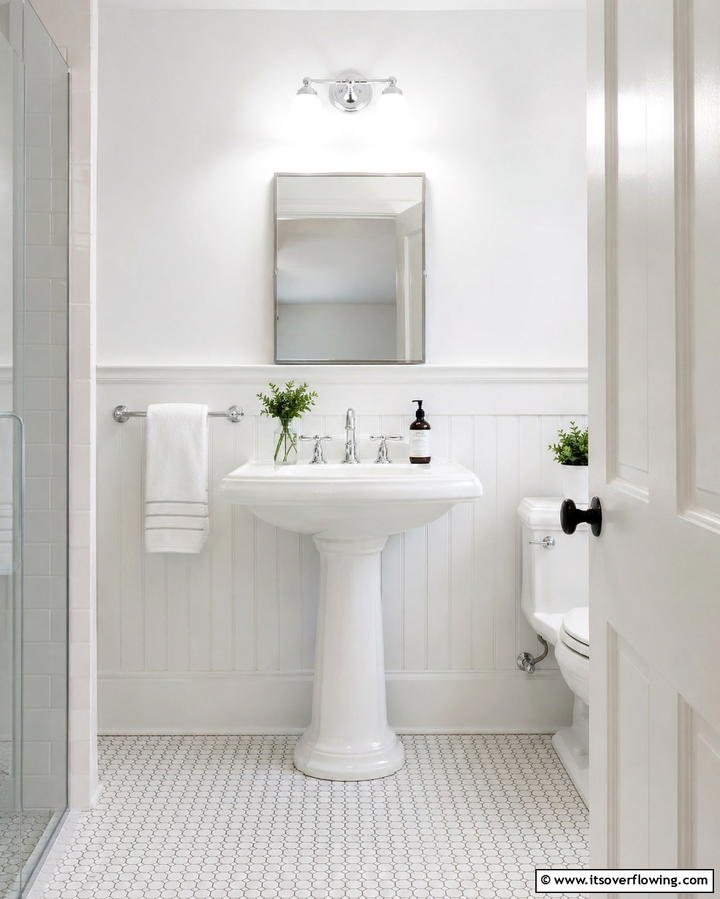 Use a Pedestal Sink - 30 Small White Bathroom Ideas to Brighten Compact Spaces