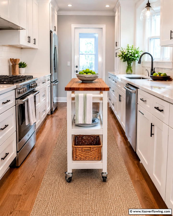 Use a Rolling Cart for Extra Storage - 25 Small Galley Kitchen Ideas on a Budget