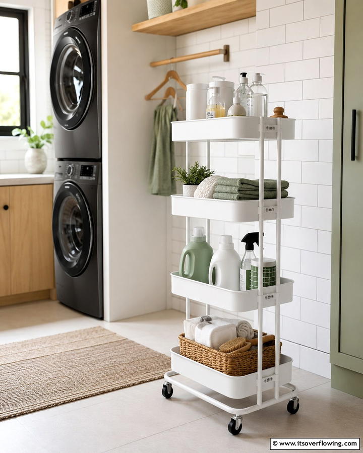 Use a Rolling Cart - 20 Stackable Laundry Room Ideas for Small Spaces