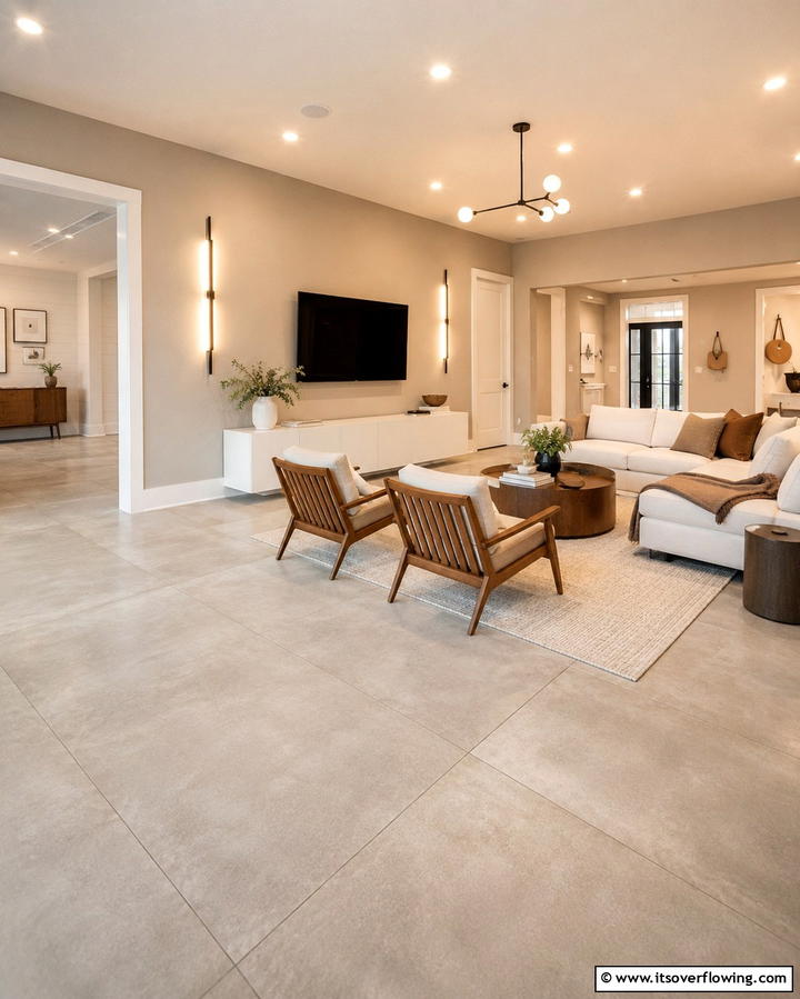 Using Concrete Overlays for Versatility - 25 Rustic Concrete Floor Living Room Ideas for Style