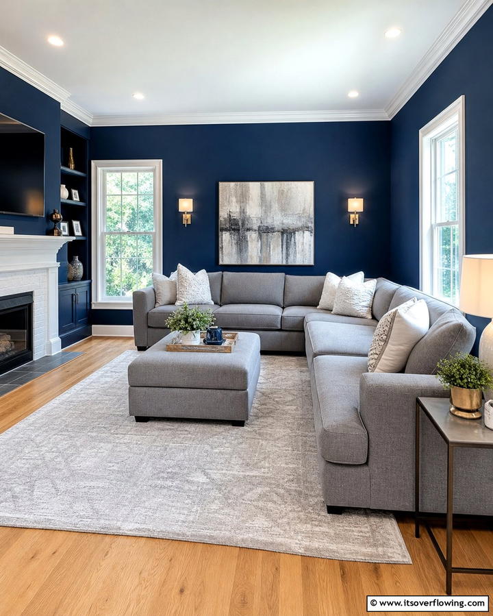 Using Dark Walls for Bold Contrast - 25 Grey Sectional Living Room Ideas for Modern Homes