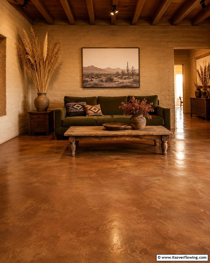 Using Earth Toned Concrete for a Natural Look - 25 Rustic Concrete Floor Living Room Ideas for Style