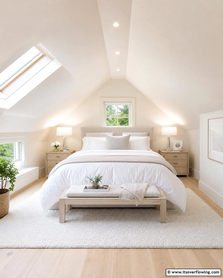 Using Light Colors to Open Up the Space - 25 Low Sloped Ceiling Bedroom Ideas for Unique Spaces