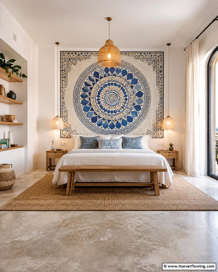 Using Mosaic Tile Accents - 25 Greek Bedroom Design Ideas for a Mediterranean Feel