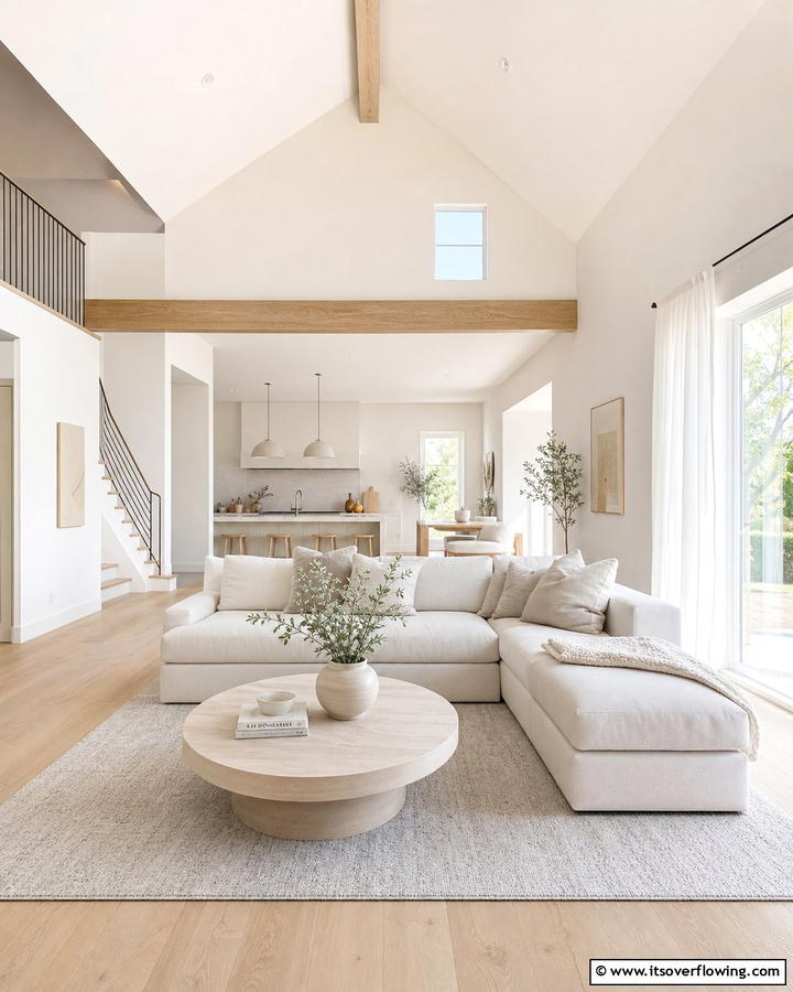 Using Neutral Tones for a Minimalist Look - 20 Open Concept Vaulted Ceiling Living Room Ideas