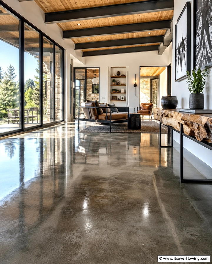 Using Polished Concrete for a Rustic Modern Fusion - 25 Rustic Concrete Floor Living Room Ideas for Style