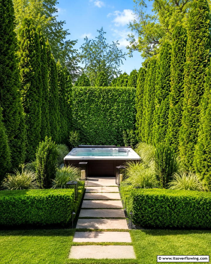 Using Tall Hedges for Natural Seclusion - 25 Backyard Hot Tub Privacy Ideas for Relaxing Spaces
