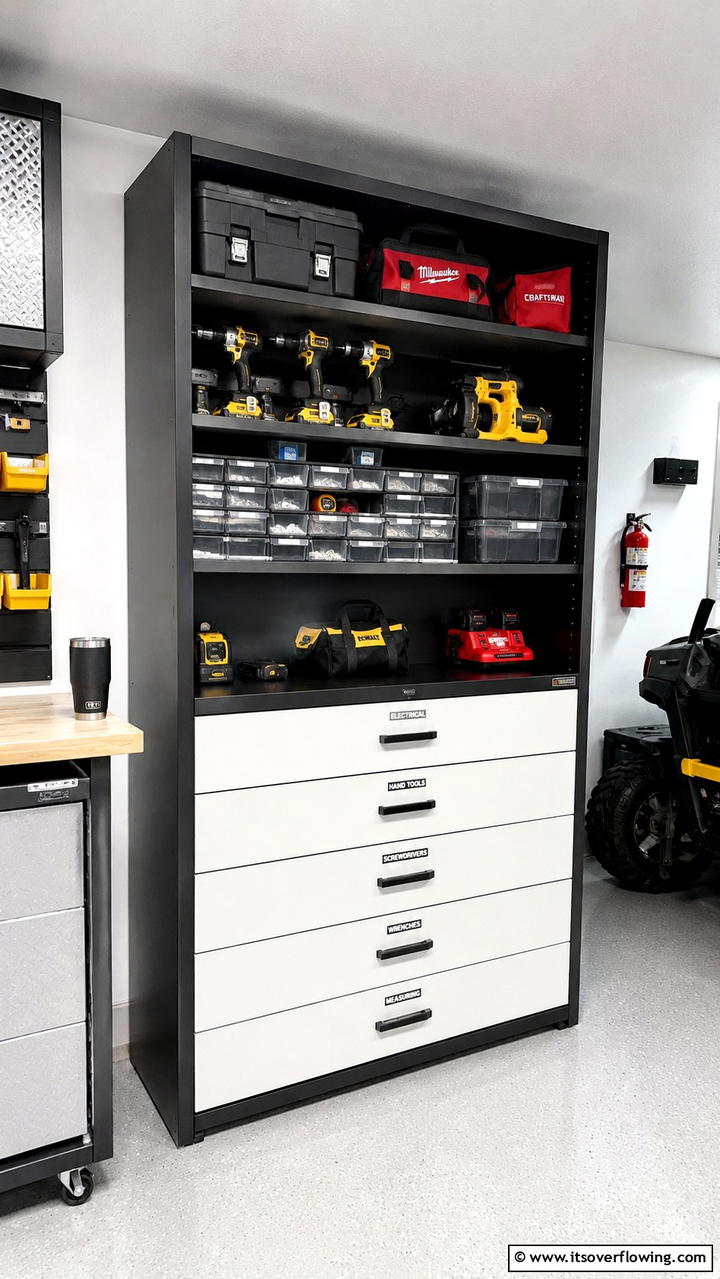 Utility Shelf with Drawers - 30 Garage Shelving Ideas for Clutter-Free Storage
