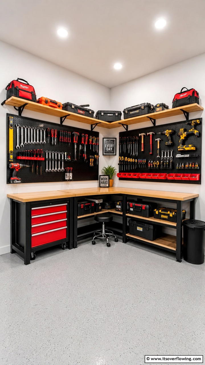 Utility Workbench with Integrated Lighting - 30 Garage Workbench Ideas for Organized DIY Spaces