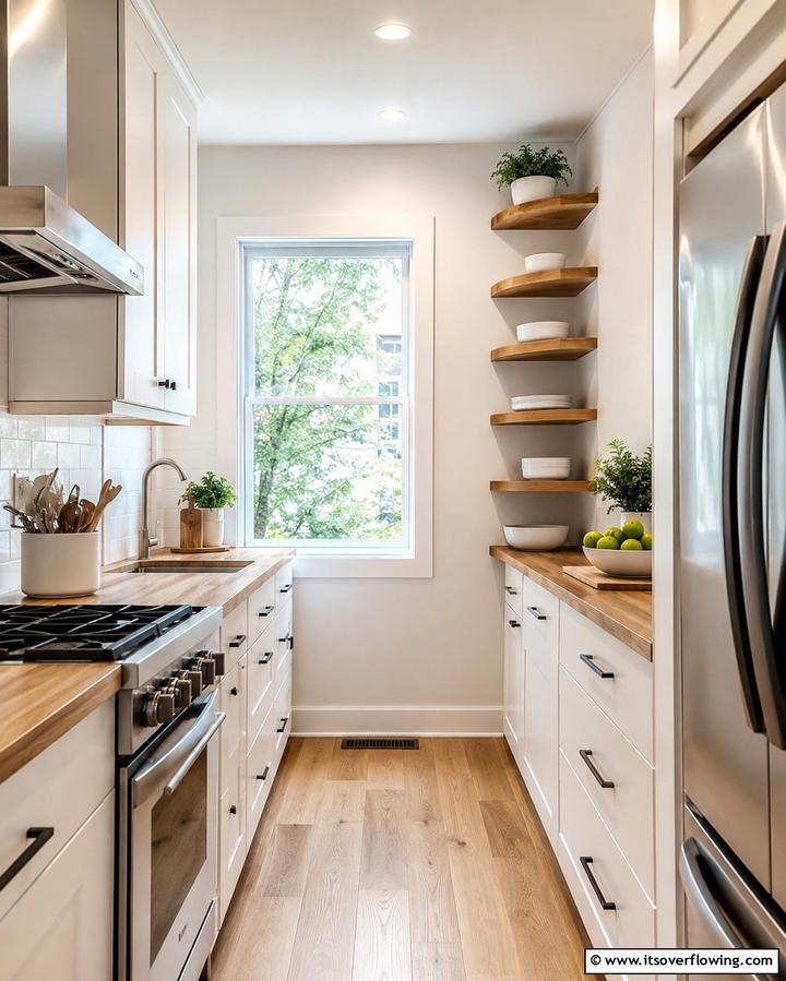 Utilize Corner Shelves - 25 Small Galley Kitchen Ideas on a Budget