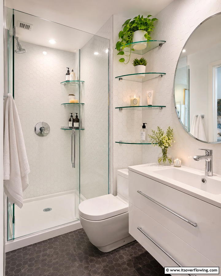 Utilize Corner Shelving - 25 Apartment Bathroom Ideas to Maximize Small Spaces