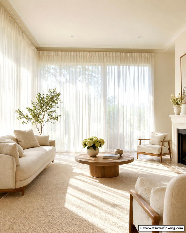 Utilize Sheer Curtains for Soft Lighting - 25 Magnolia Living Room Ideas for Timeless Elegance