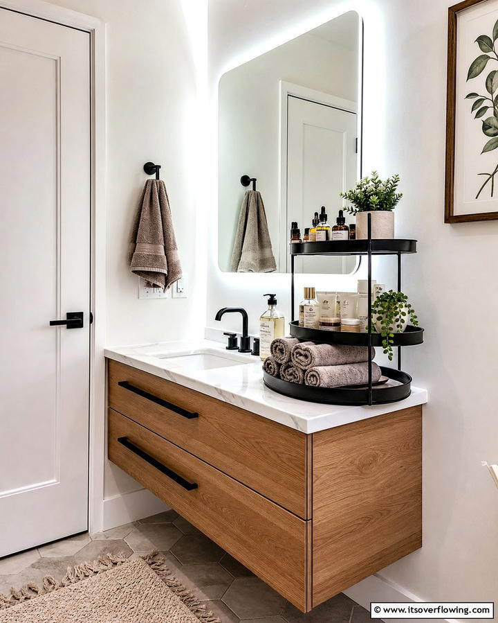 Utilize Tiered Trays for Vertical Storage - 25 Bathroom Counter Organization Ideas for a Clutter-Free Space