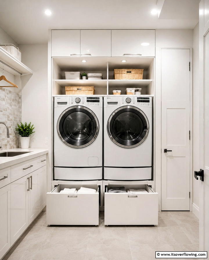 Utilize Under Unit Drawers - 20 Stackable Laundry Room Ideas for Small Spaces