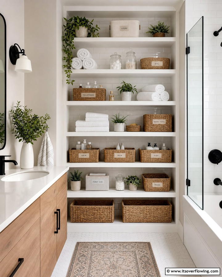Utilize Wall Space for Vertical Storage - 25 Family Bathroom Ideas for Functional and Stylish Spaces