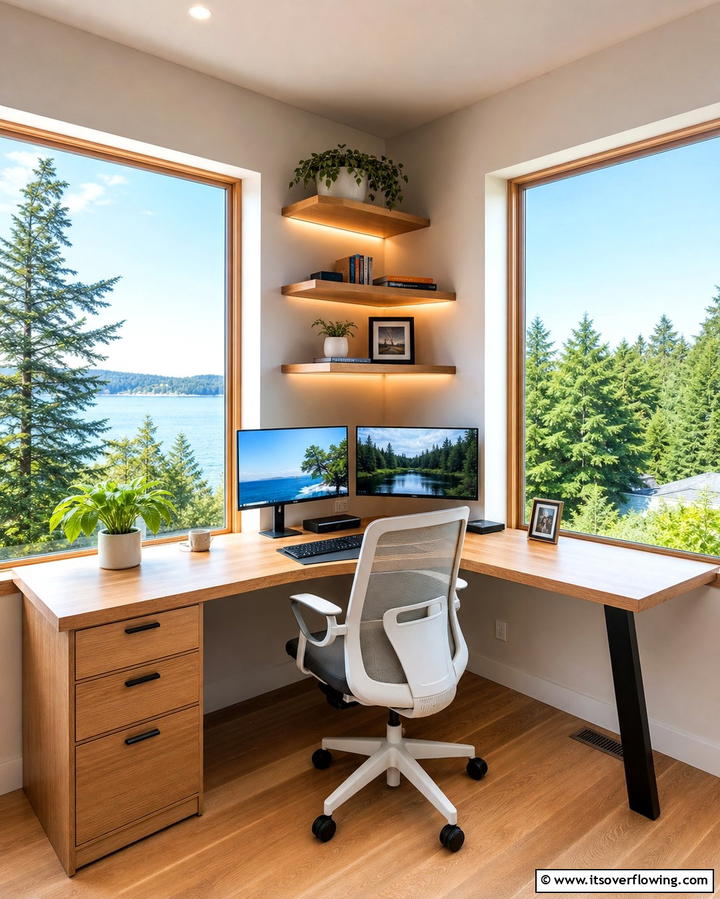Utilizing Corner Windows - 25 Desk in Front of Window Ideas for a Bright Workspace