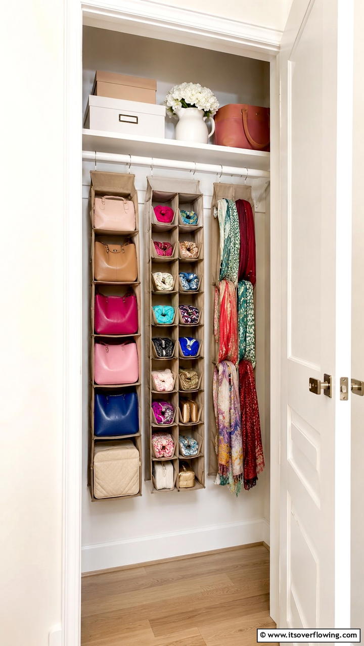 Utilizing Hanging Organizers for Bags and Scarves - 30 Smart Hall Closet Organization Ideas for Maximized Space