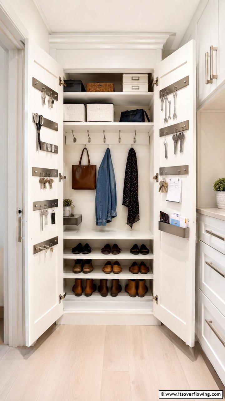Utilizing Magnetic Strips for Small Items - 30 Smart Hall Closet Organization Ideas for Maximized Space